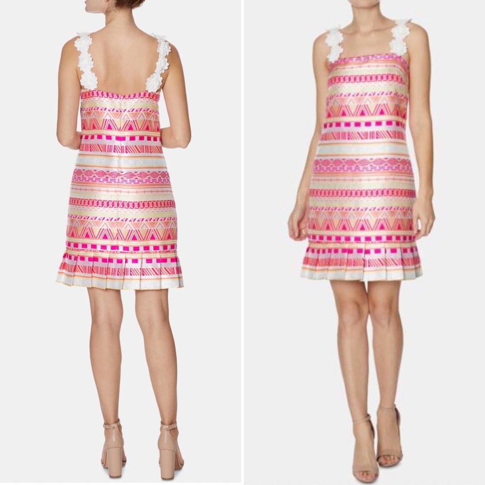 Laundry By Shelli Segal Pink and White Striped Embroidered Mini Dress
